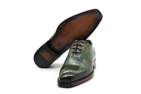 Hakiki Deri Goodyear Welted Yeşil & Kahve Oxford El Yapımı Ayakkabı