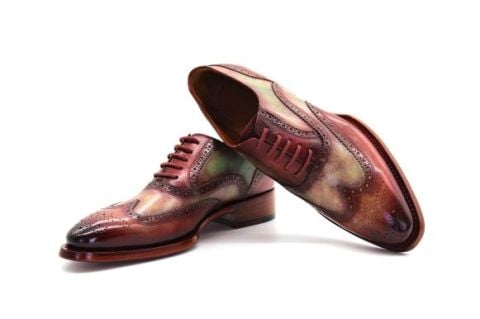 Hakiki Deri Goodyear Welted Bordo Renk Geçişli El Yapımı Oxford Ayakkabı